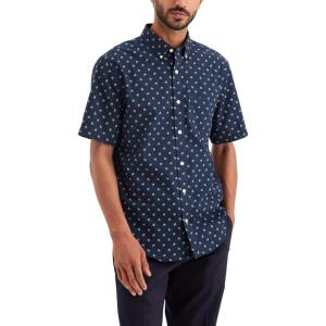 DOCKERS Mens Men’s Signature Shirt Short Sleeve Classic Fit with Stain Defender®(Total Eclipse Print)