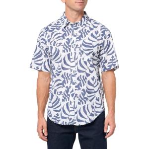 DOCKERS Mens Regular Fit Short Sleeve Casual Shirt (Standard and Big & Tall)(Palmero Slub Lucent White Print)