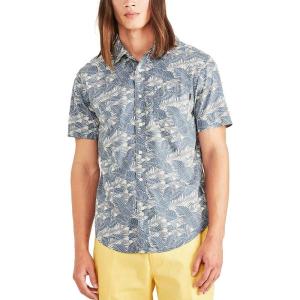 DOCKERS Mens Regular Fit Short Sleeve Casual Shirt (Standard and Big & Tall)(Vintage Indigo Blue – Natural Bridges Print (Poplin))