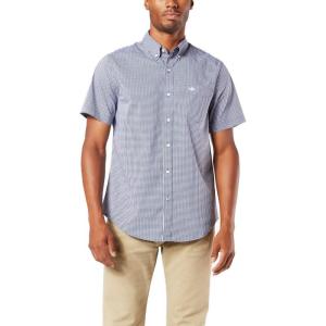 DOCKERS mens Classic Fit Short Sleeve Signature Comfort Flex Shirt (Standard and Big & Tall)(Medieval Blue Plaid)