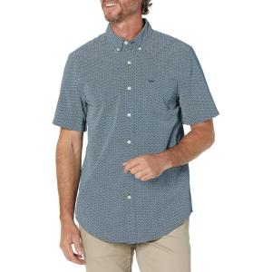 DOCKERS mens Classic Fit Short Sleeve Signature Comfort Flex Shirt (Standard and Big & Tall)(Ocean Blue Print)