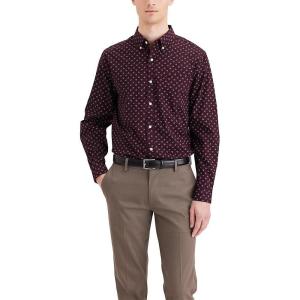 Dockers Men’s Classic Fit Long Sleeve Signature Iron Free Shirt with Stain Defender(Burgeon Winetasting)