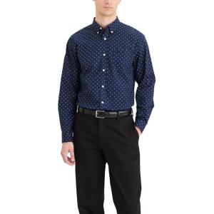Dockers Men’s Classic Fit Long Sleeve Signature Iron Free Shirt with Stain Defender(Dawn Navy Blazer)