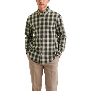 Dockers Men’s Classic Fit Long Sleeve Signature Iron Free Shirt with Stain Defender(Green Deep Forest Plainweave)