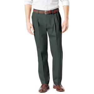 Dockers Men’s Classic Fit Signature Lux Cotton Stretch Pants-Pleated (Regular and Big & Tall)(Olive Grove)