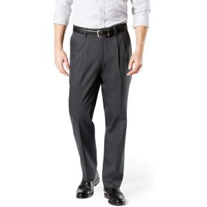 Dockers Men’s Classic Fit Signature Lux Cotton Stretch Pants-Pleated (Regular and Big & Tall)(Steelhead)