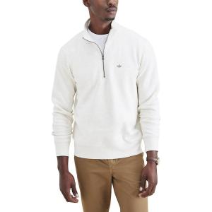 Dockers Men’s Regular Fit Long Sleeve 1/4 Zip Fleece Sweatshirt(Cream Heather)