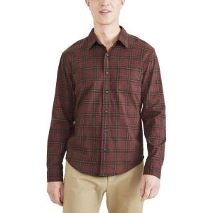 Dockers Men’s Regular Fit Long Sleeve Casual Shirt (Regular and Big & Tall)(Bitter Chocolate Burgundy Plaid)