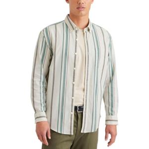 Dockers Men’s Regular Fit Long Sleeve Casual Shirt (Regular and Big & Tall)(Dune Oxford Egret Stripe)