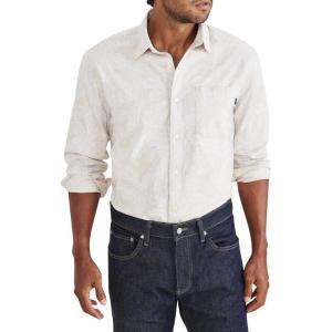 Dockers Men’s Regular Fit Long Sleeve Casual Shirt (Regular and Big & Tall)(Sahara Khaki Maria Print)