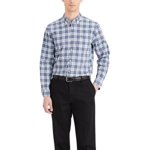 Dockers Men’s Supreme Flex Long Sleeve Button Up Shirt(Bluefin Plaid)