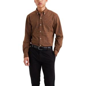 Dockers Men’s Supreme Flex Long Sleeve Button Up Shirt(Carmel Café Plaid)