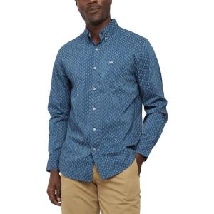Dockers Men’s Supreme Flex Long Sleeve Button Up Shirt(Deep Blue Tide Print)
