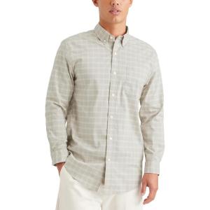 Dockers Men’s Supreme Flex Long Sleeve Button Up Shirt(Grey Yucca Grit Plaid)
