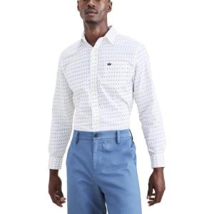 Dockers Men’s Supreme Flex Long Sleeve Button Up Shirt(Navy Blazer Grey Print)