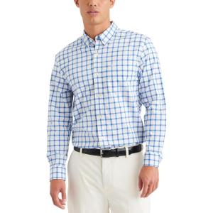 Dockers Men’s Supreme Flex Long Sleeve Button Up Shirt(Yucca Lucent White Plaid)