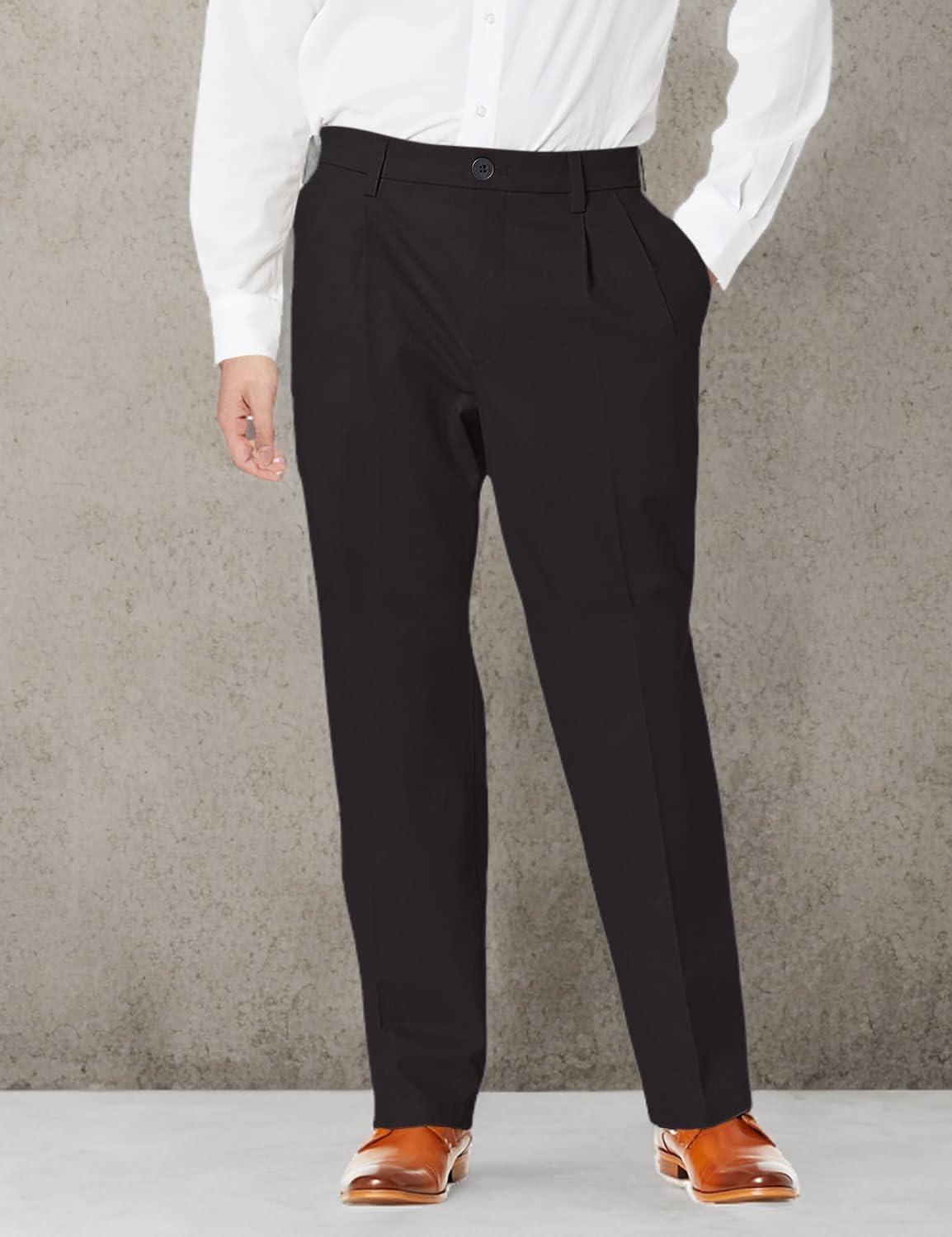 imageDOCKERS Mens Relaxed Fit Signature Khaki Lux Cotton Stretch Pants PleatedBlack