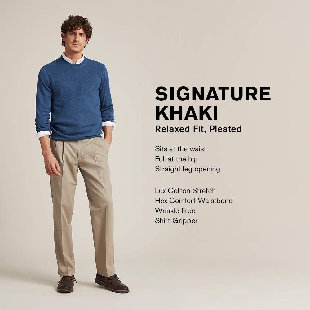 imageDOCKERS Mens Relaxed Fit Signature Khaki Lux Cotton Stretch Pants PleatedSteelhead
