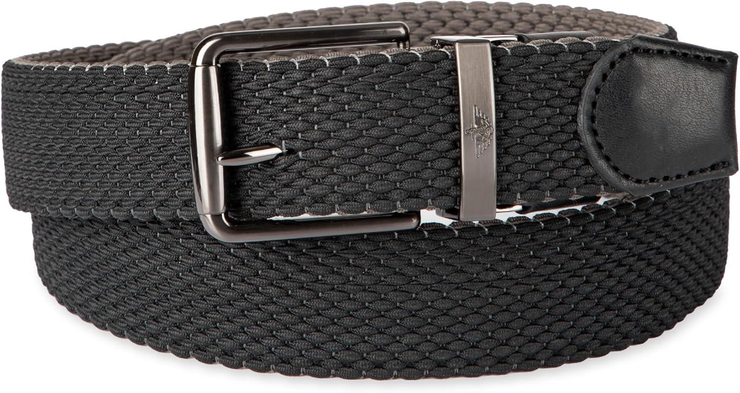 imageDOCKERS Mens Reversible Stretch Fabric Belt SpringSummer Belt Golf BeltBlackGray