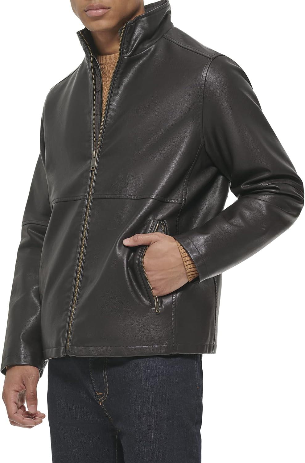 imageDOCKERS Mens The Dylan Faux Leather Racer JacketDark Brown With Bib