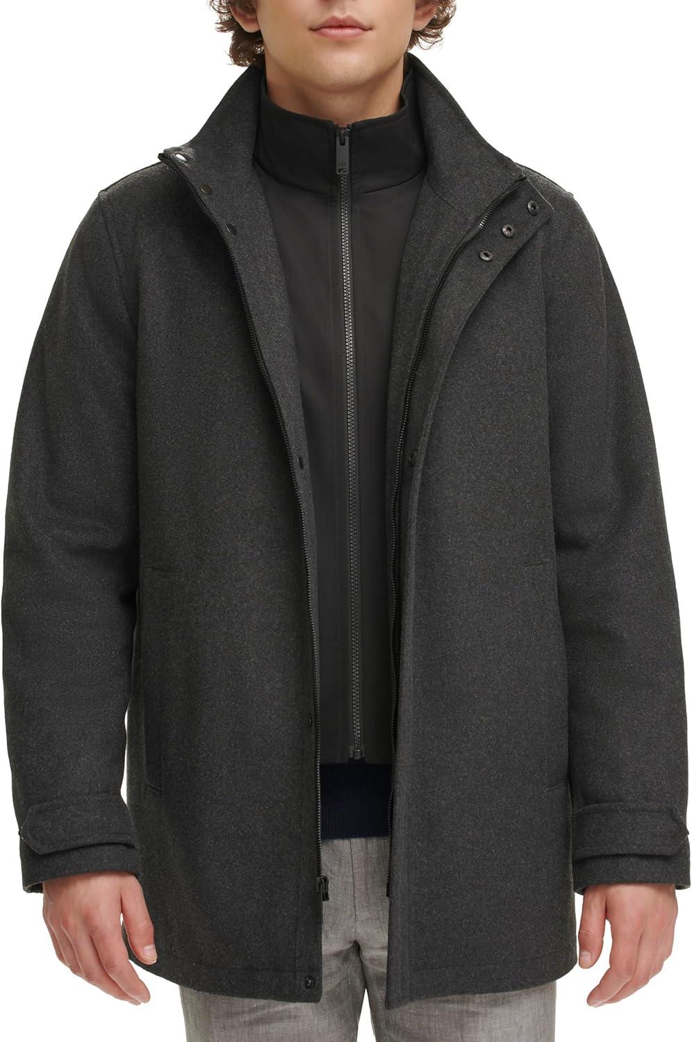 imageDOCKERS Mens Wool Melton Two Pocket Full Length Duffle CoatNew Charcoal