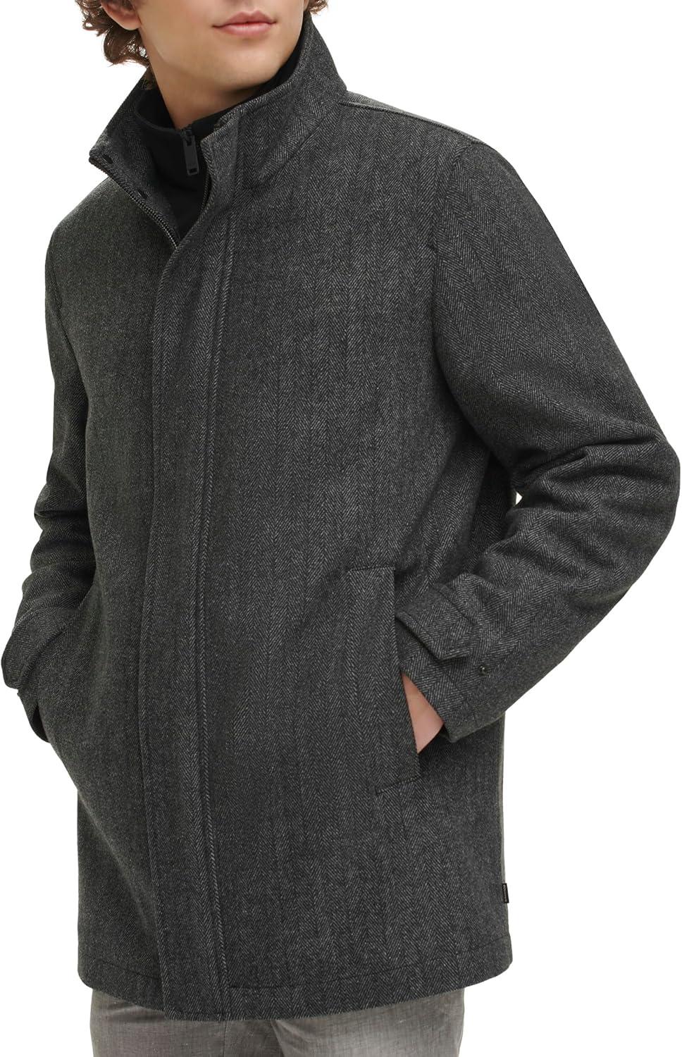 imageDOCKERS Mens Wool Melton Two Pocket Full Length Duffle CoatNew Herringbone