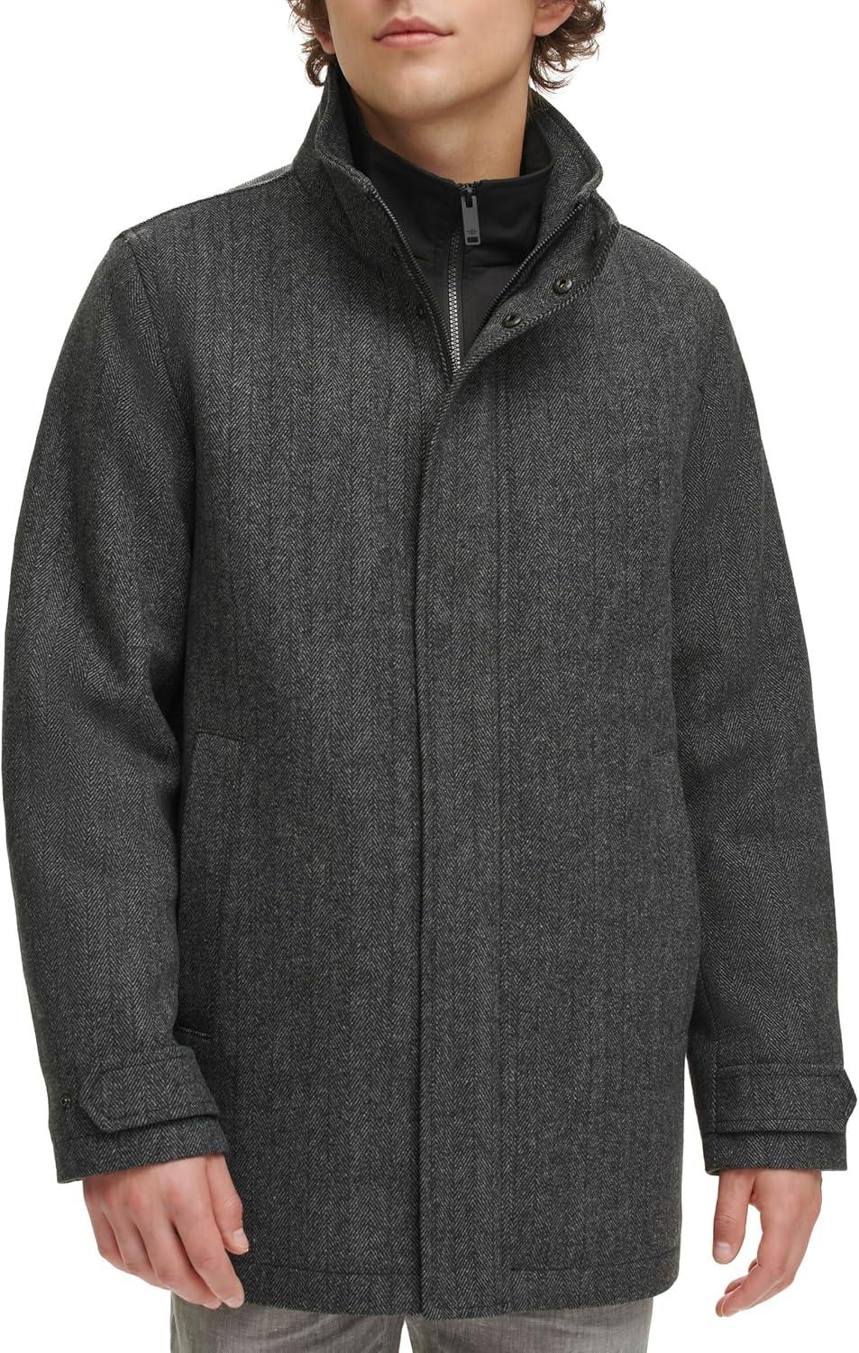 imageDOCKERS Mens Wool Melton Two Pocket Full Length Duffle CoatNew Herringbone