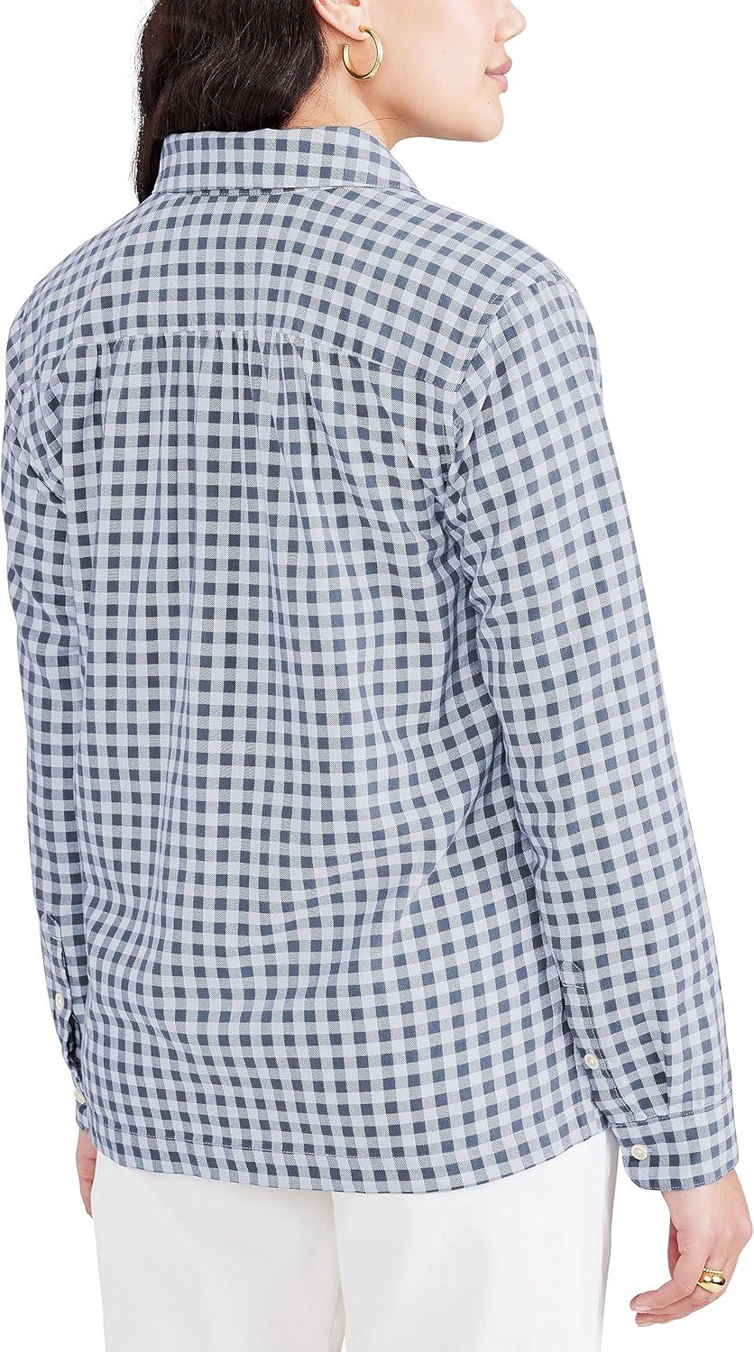 imageDOCKERS Womens Regular Favorite Long Sleeve Collared ShirtPort Blue Fusion Plaid Twill