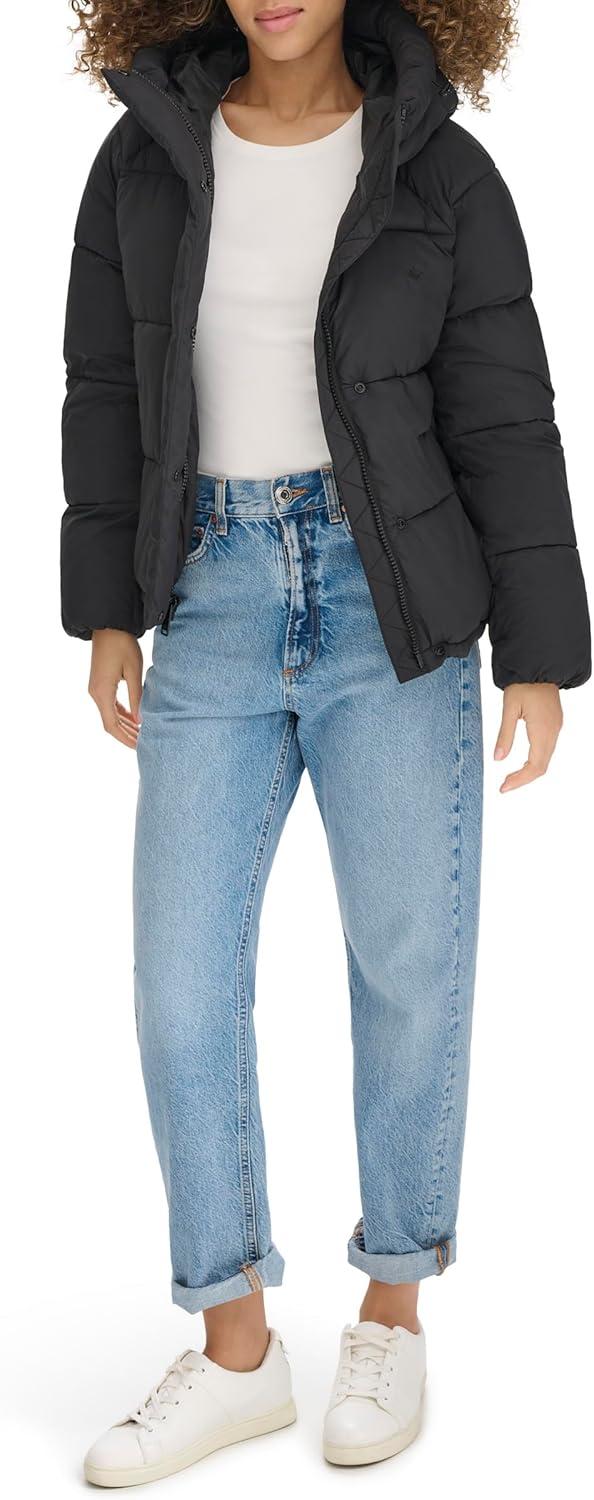 imageDOCKERS womens Water Resistant Quilted Bubble Puffer Jacket With HoodBlack