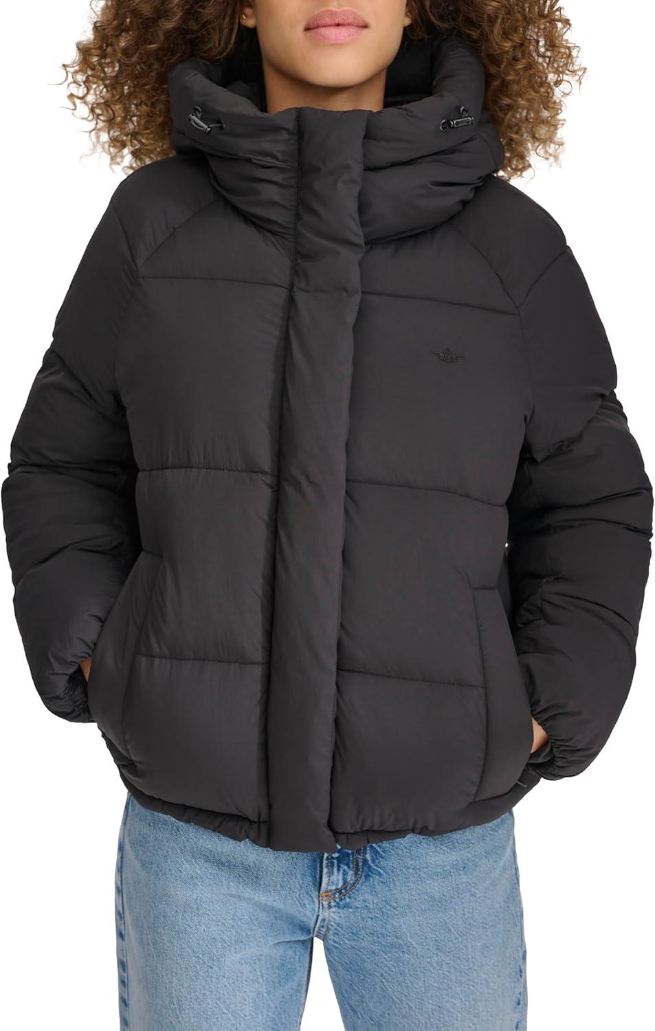 imageDOCKERS womens Water Resistant Quilted Bubble Puffer Jacket With HoodBlack