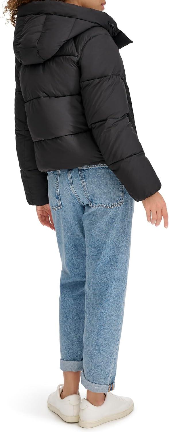 imageDOCKERS womens Water Resistant Quilted Bubble Puffer Jacket With HoodBlack