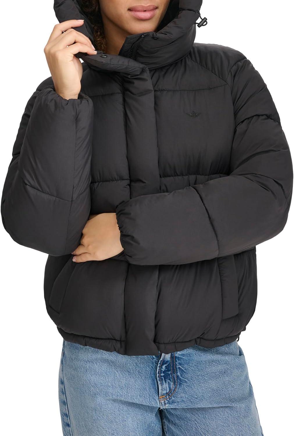 imageDOCKERS womens Water Resistant Quilted Bubble Puffer Jacket With HoodBlack