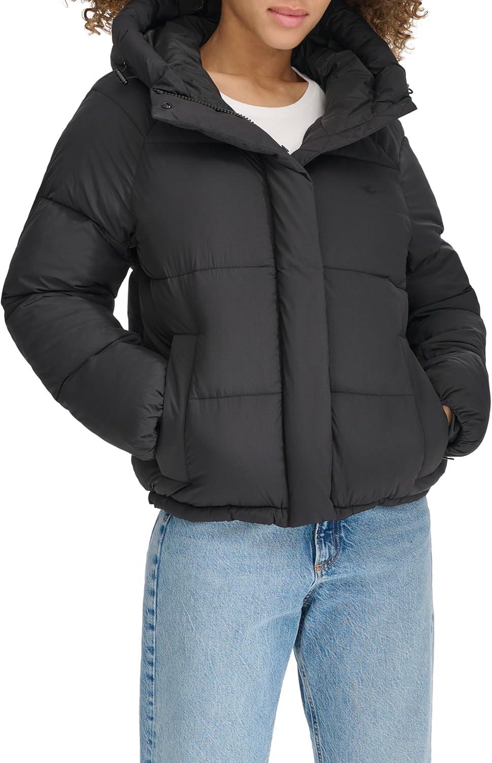 imageDOCKERS womens Water Resistant Quilted Bubble Puffer Jacket With HoodBlack