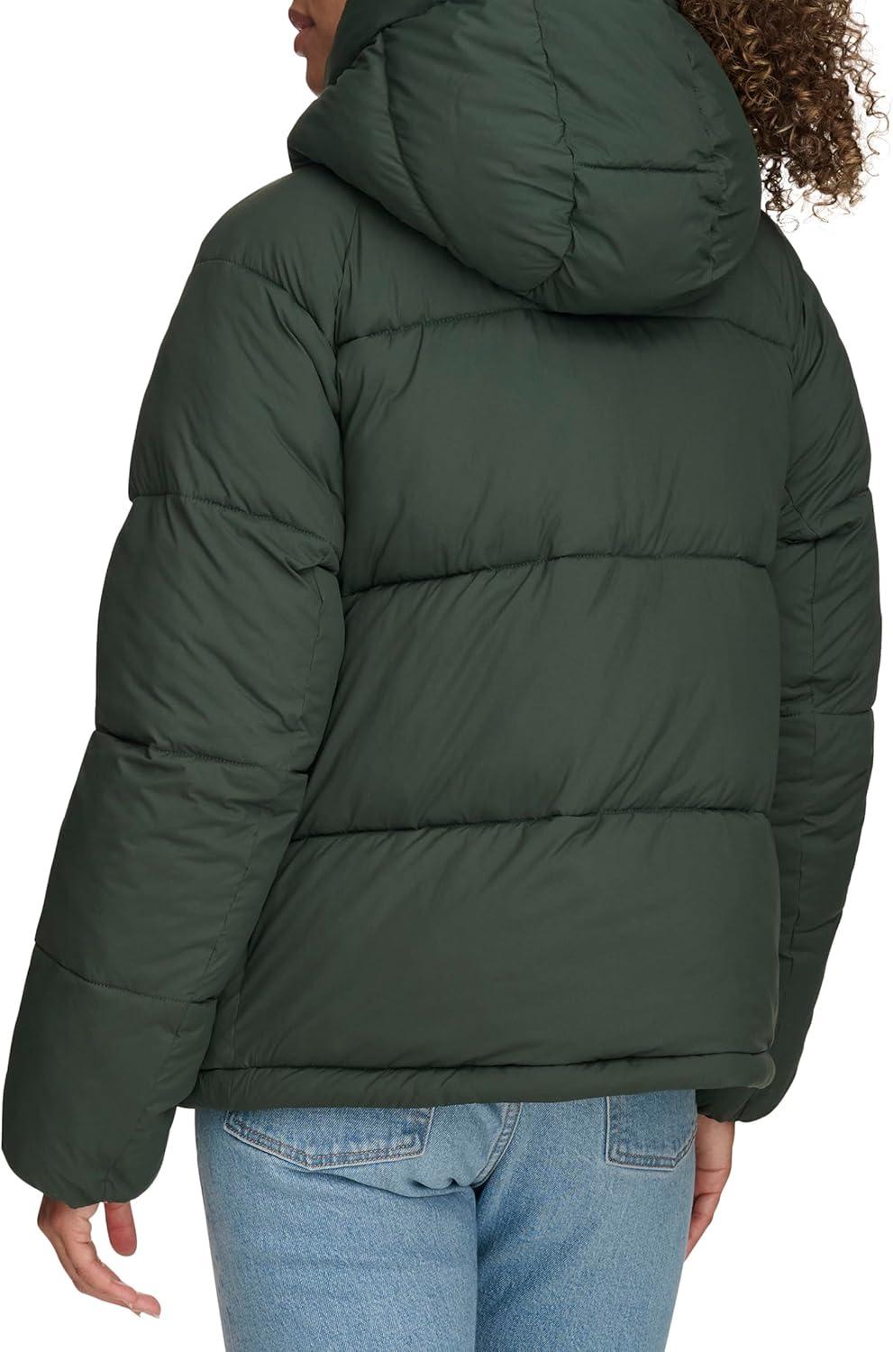 imageDOCKERS womens Water Resistant Quilted Bubble Puffer Jacket With HoodDark Forest