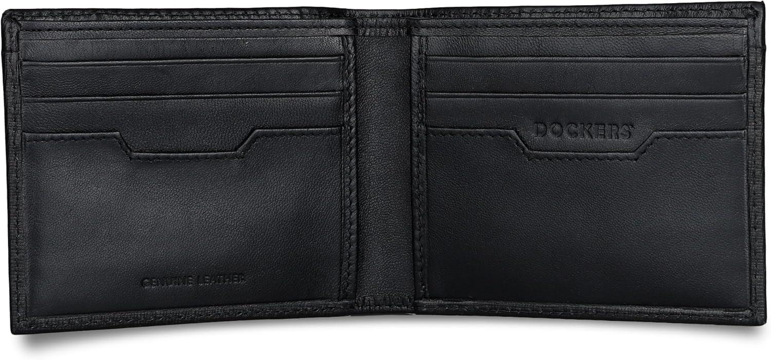 imageDockers Mens Bifold Leather Wallet Thin Slimfold RFID Blocking Security Smart Extra CapacityBlack Emboss Logo