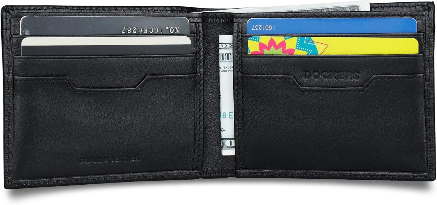 imageDockers Mens Bifold Leather Wallet Thin Slimfold RFID Blocking Security Smart Extra CapacityBlack Emboss Logo