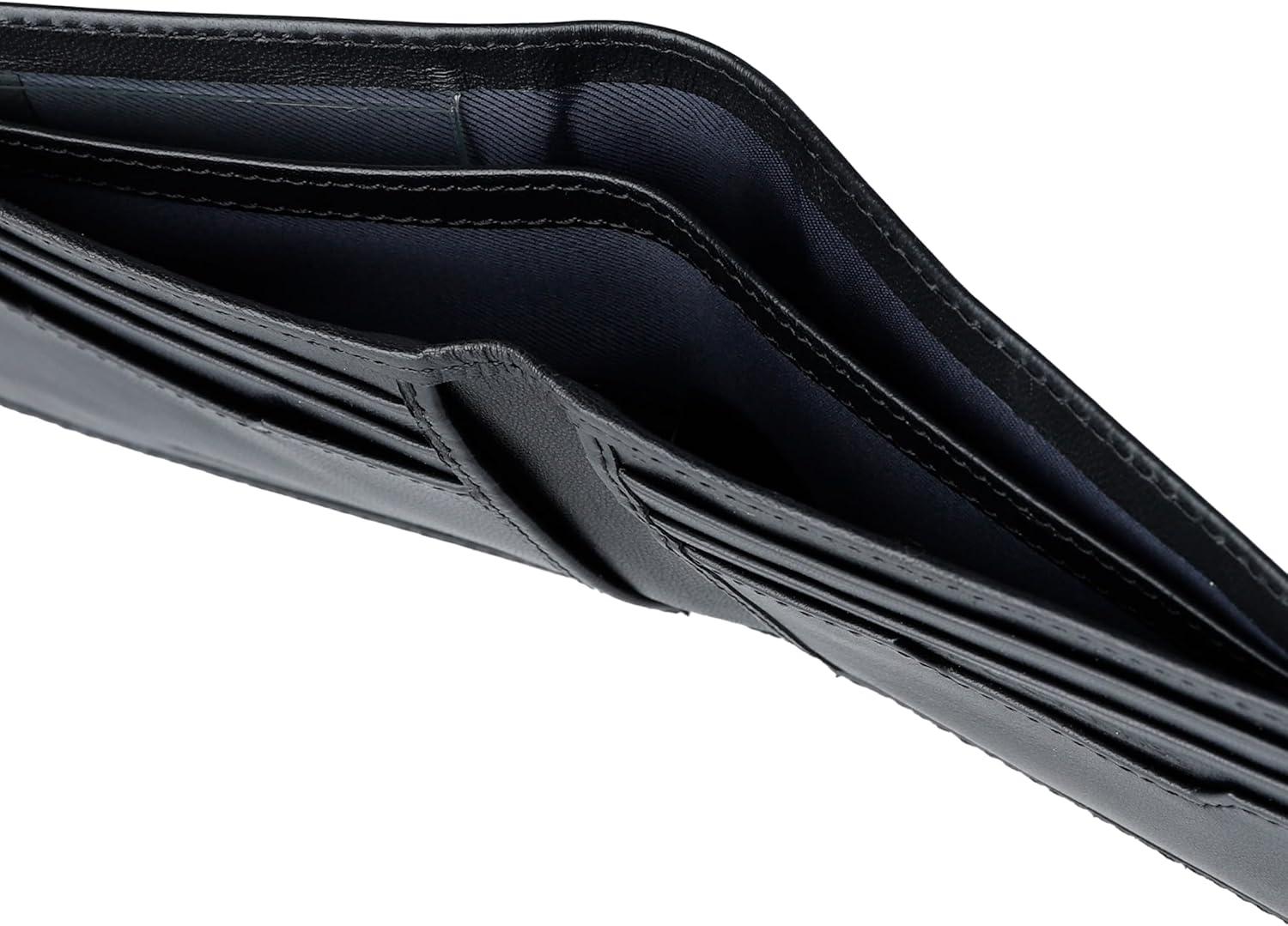 imageDockers Mens Bifold Leather Wallet Thin Slimfold RFID Blocking Security Smart Extra CapacityBlack Emboss Logo