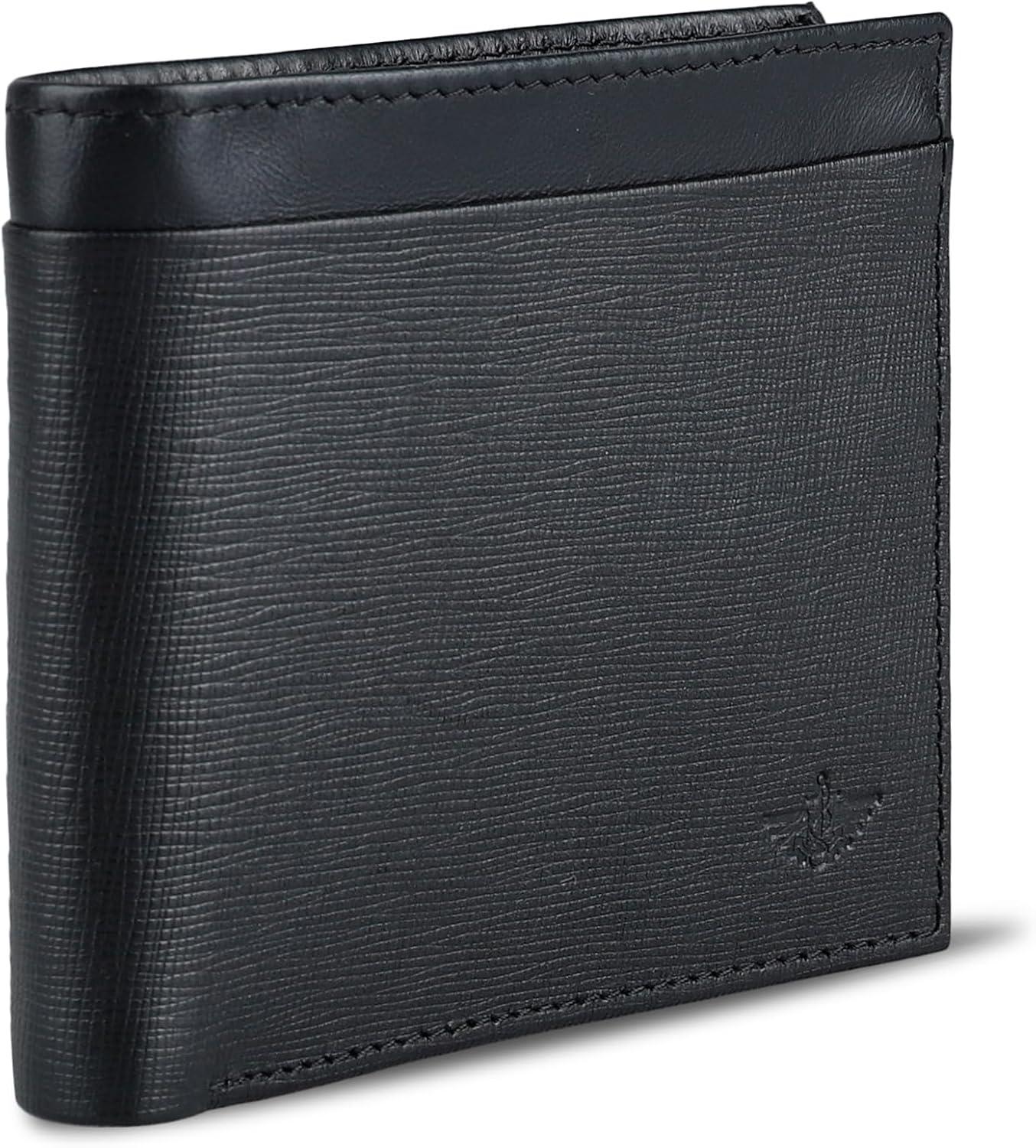 imageDockers Mens Bifold Leather Wallet Thin Slimfold RFID Blocking Security Smart Extra CapacityBlack Emboss Logo