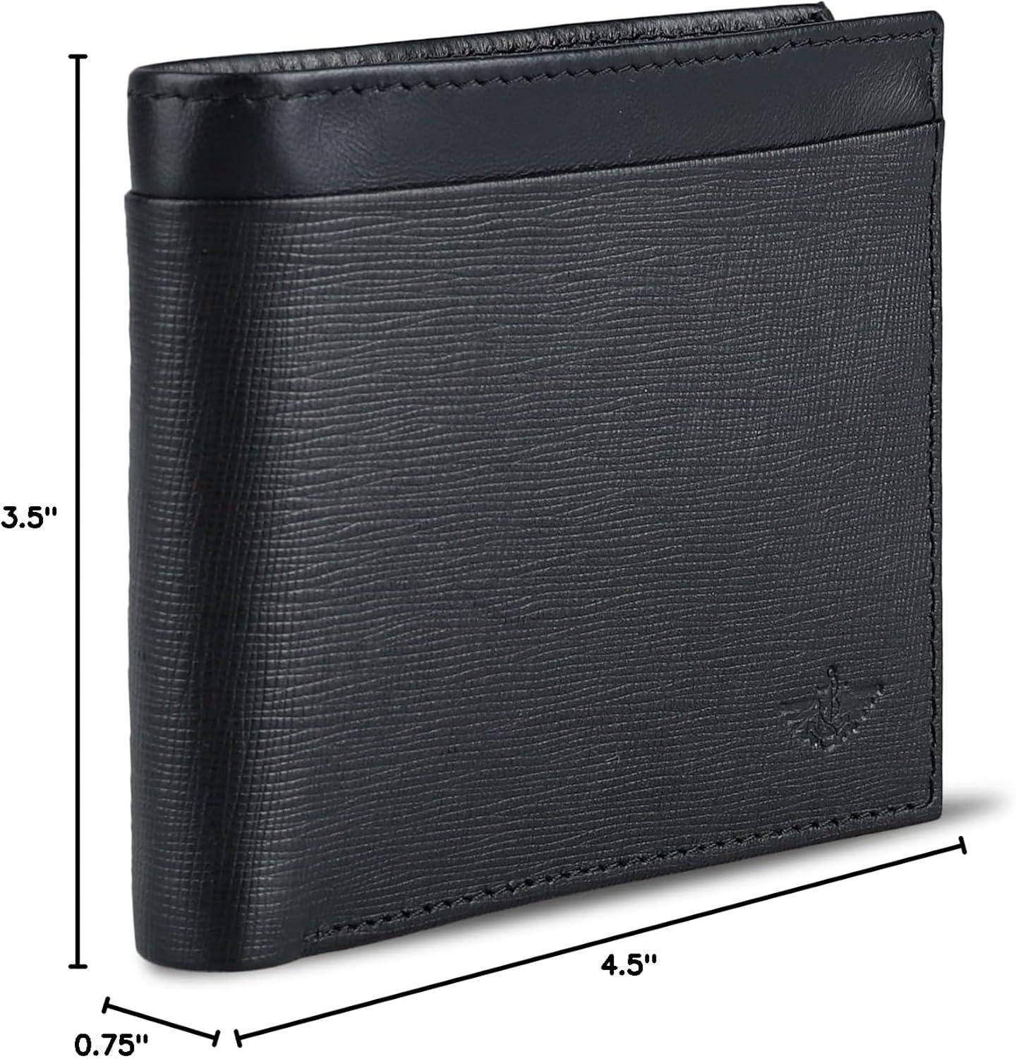 imageDockers Mens Bifold Leather Wallet Thin Slimfold RFID Blocking Security Smart Extra CapacityBlack Emboss Logo