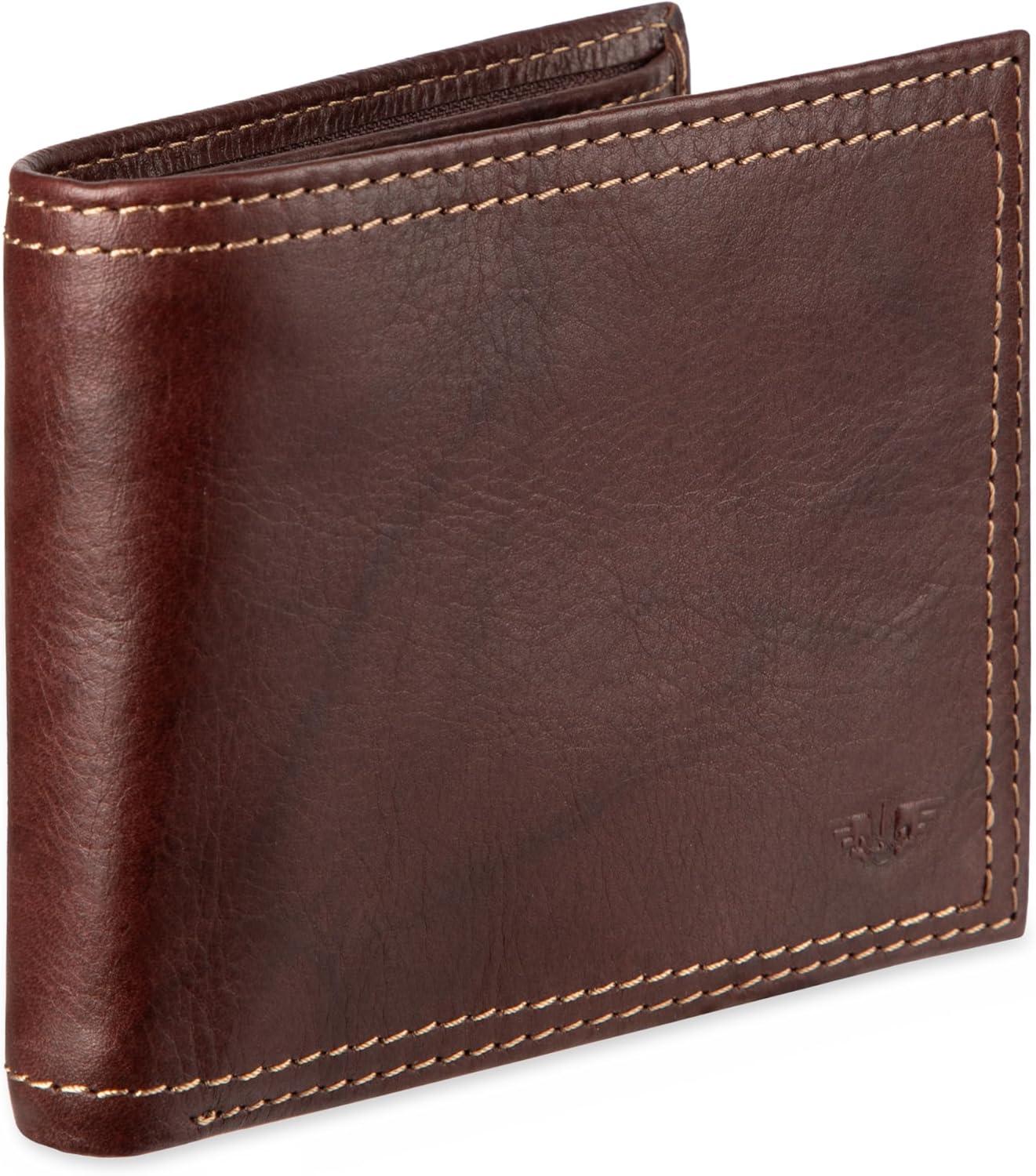 imageDockers Mens Bifold Leather Wallet Thin Slimfold RFID Blocking Security Smart Extra CapacityBrown