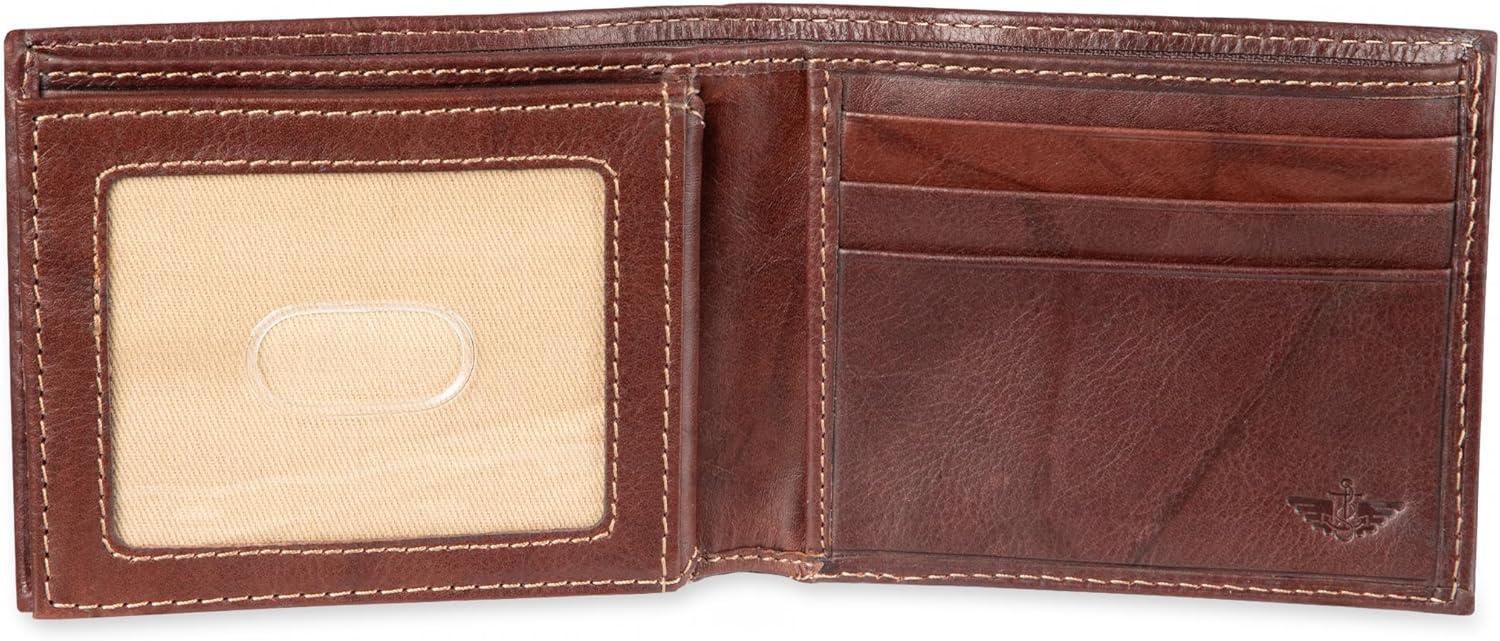 imageDockers Mens Bifold Leather Wallet Thin Slimfold RFID Blocking Security Smart Extra CapacityBrown