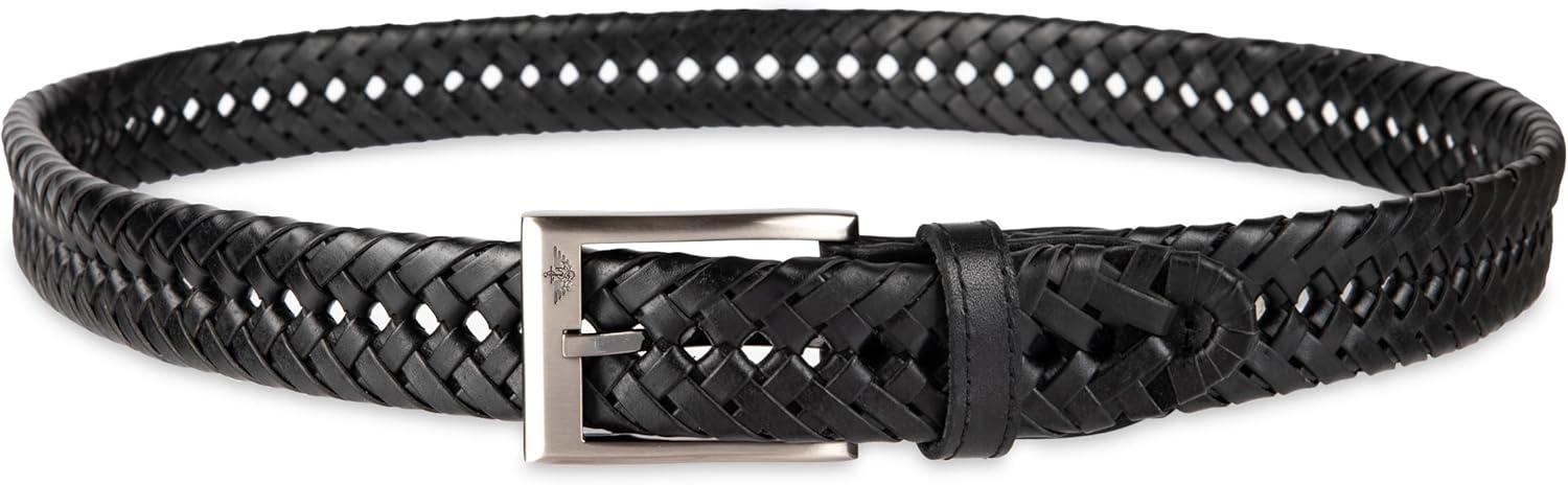 imageDockers Mens Leather Braided Fully Adjustable BeltBlack Silver Buckle