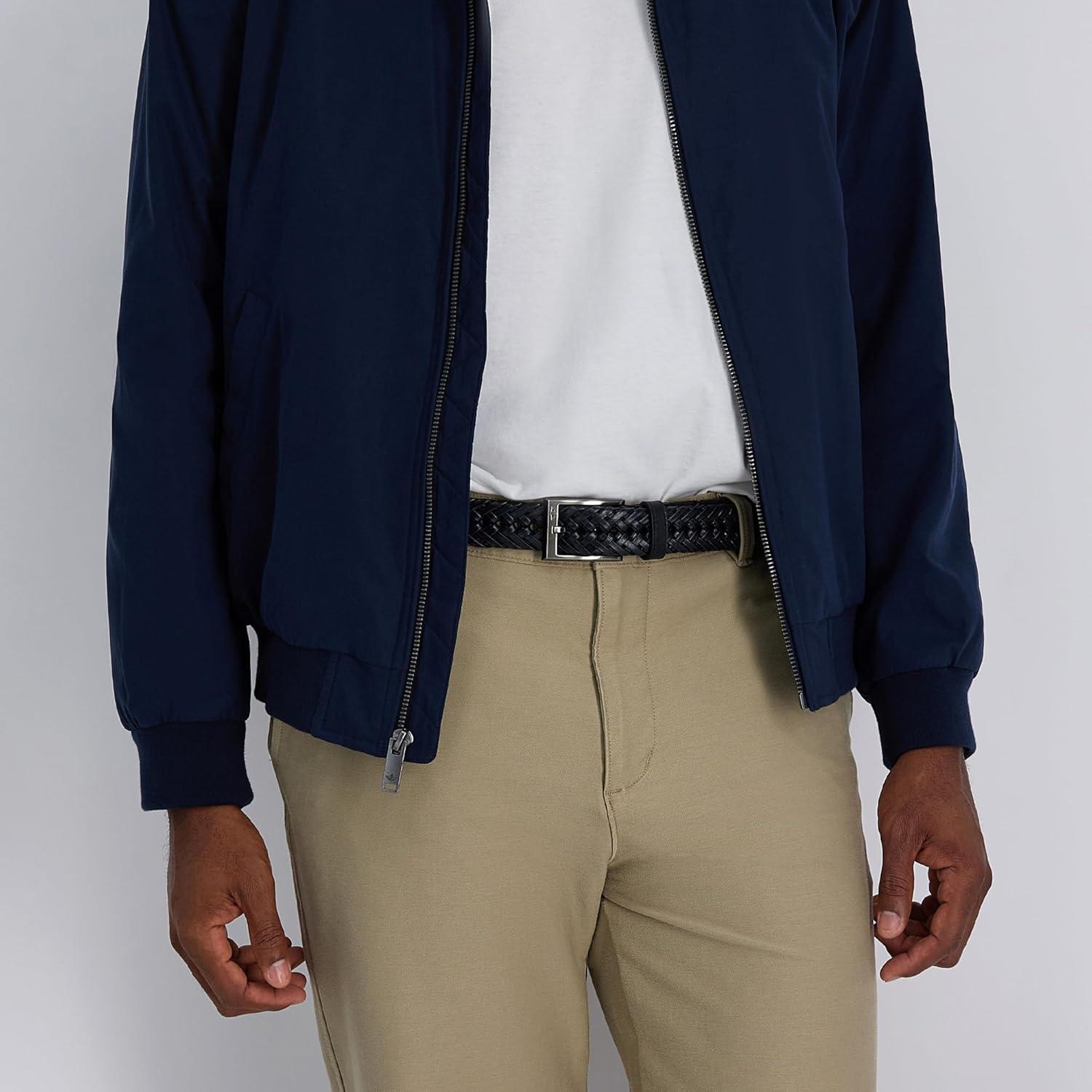 imageDockers Mens Leather Braided Fully Adjustable BeltBlack Silver Buckle