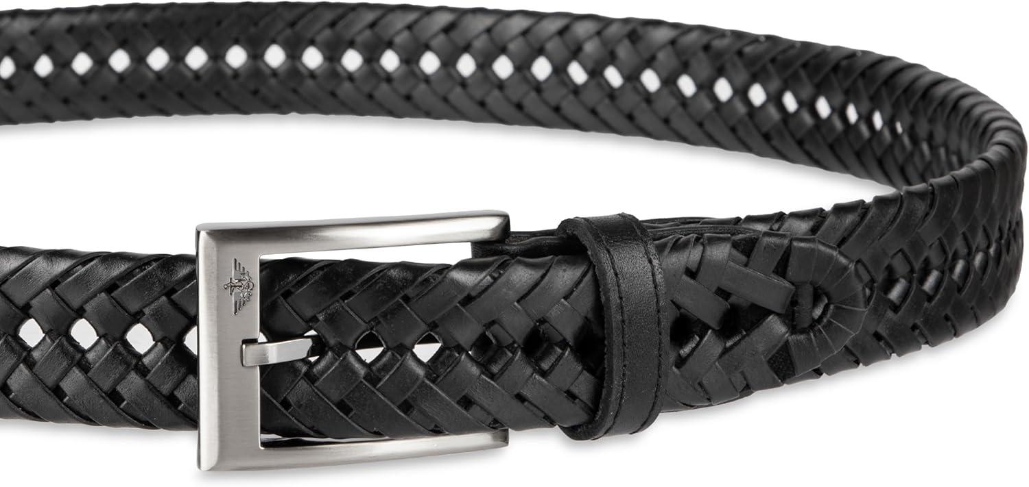 imageDockers Mens Leather Braided Fully Adjustable BeltBlack Silver Buckle