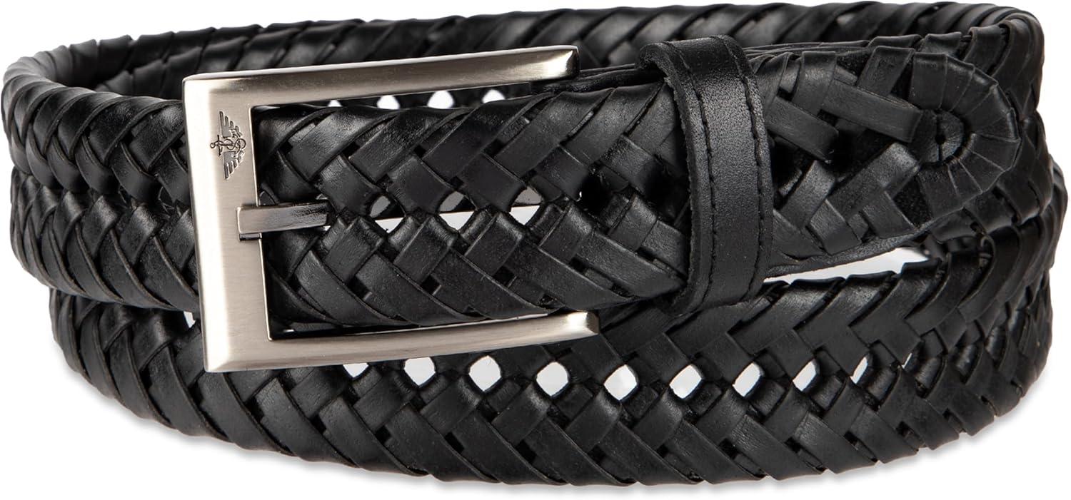 imageDockers Mens Leather Braided Fully Adjustable BeltBlack Silver Buckle