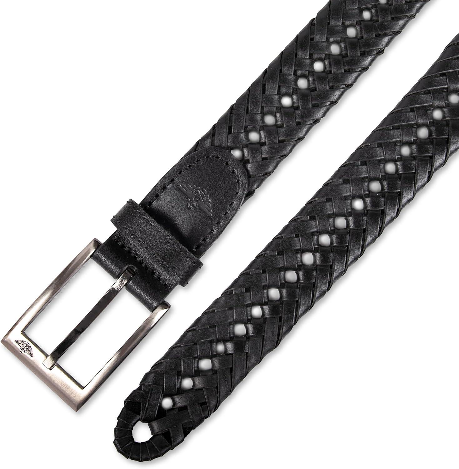 imageDockers Mens Leather Braided Fully Adjustable BeltBlack Silver Buckle