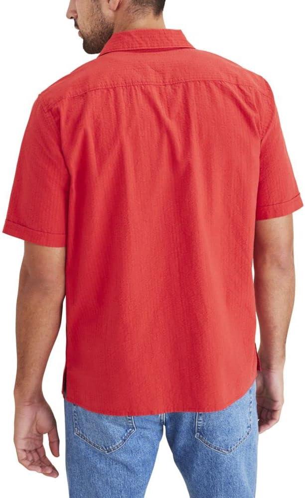 imageDockers Mens Regular Fit Short Sleeve Camp Collar ShirtCherry Bomb Red Solid Seersucker