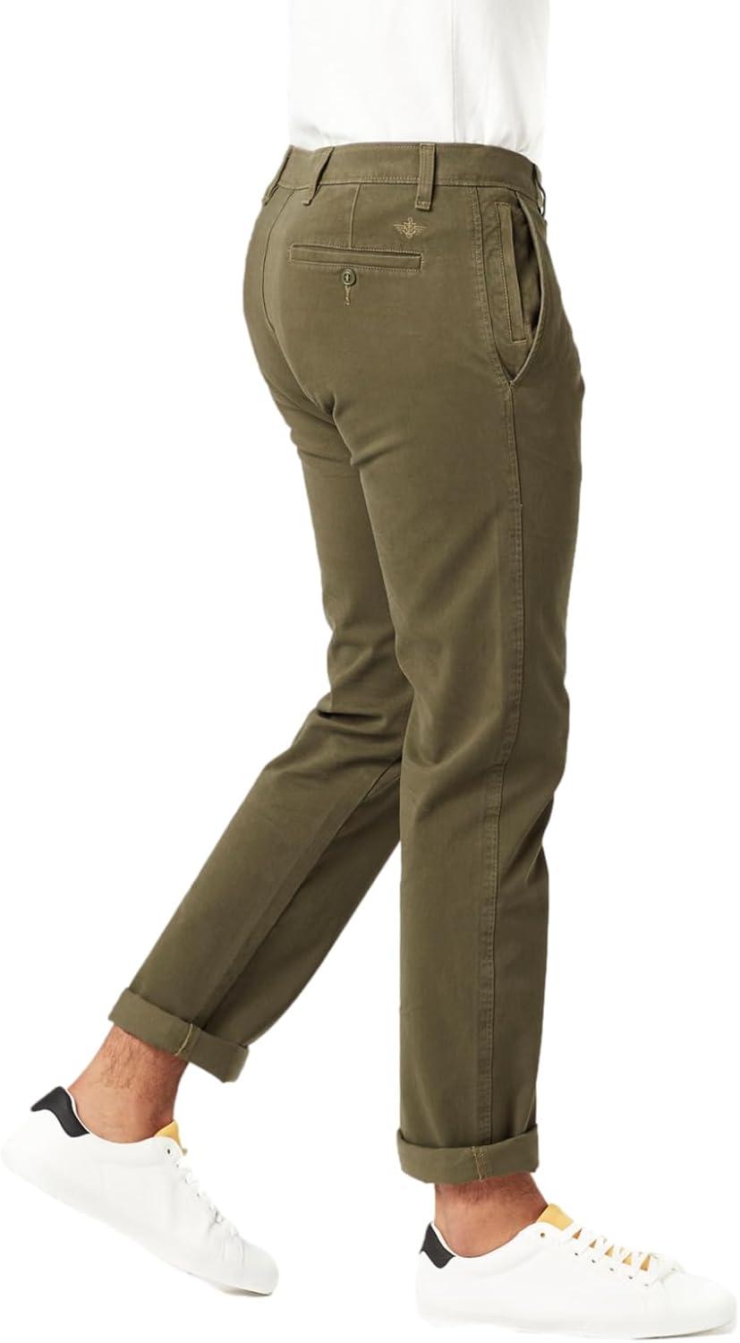 imageDockers Mens Relaxed Fit Comfort Khaki Pants PleatedArmy Olive