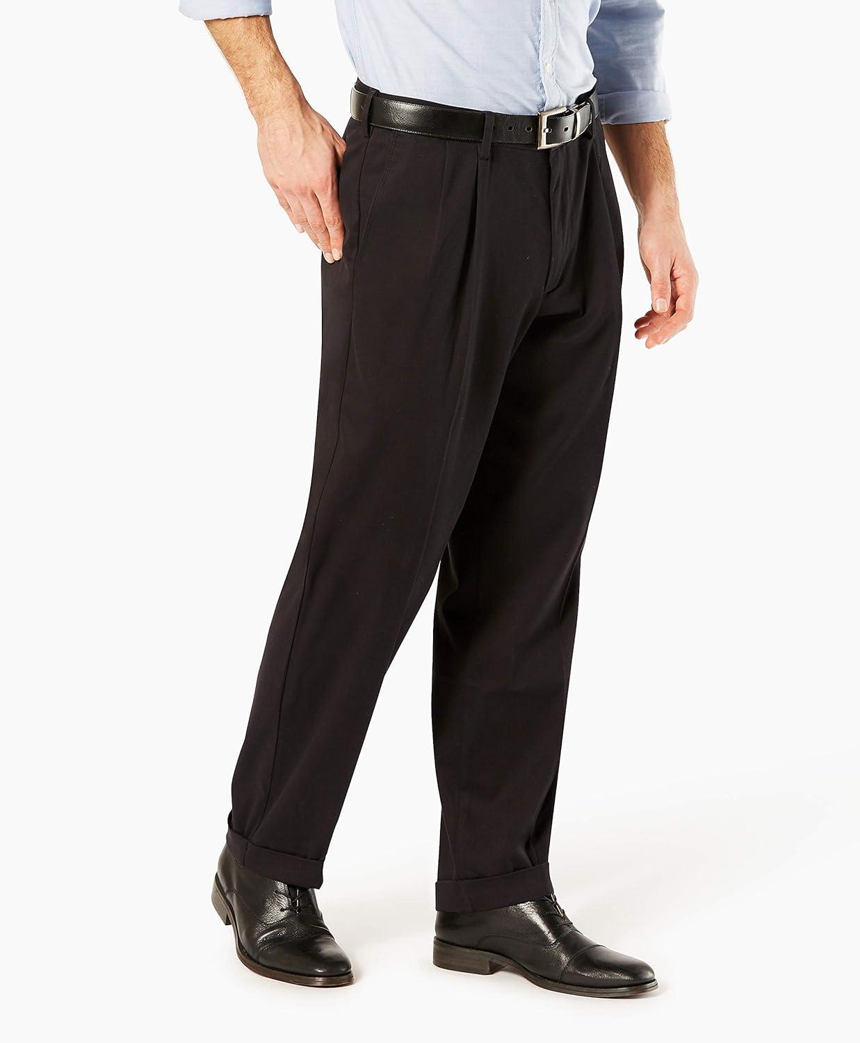 imageDockers Mens Relaxed Fit Comfort Khaki Pants PleatedBlack Metal