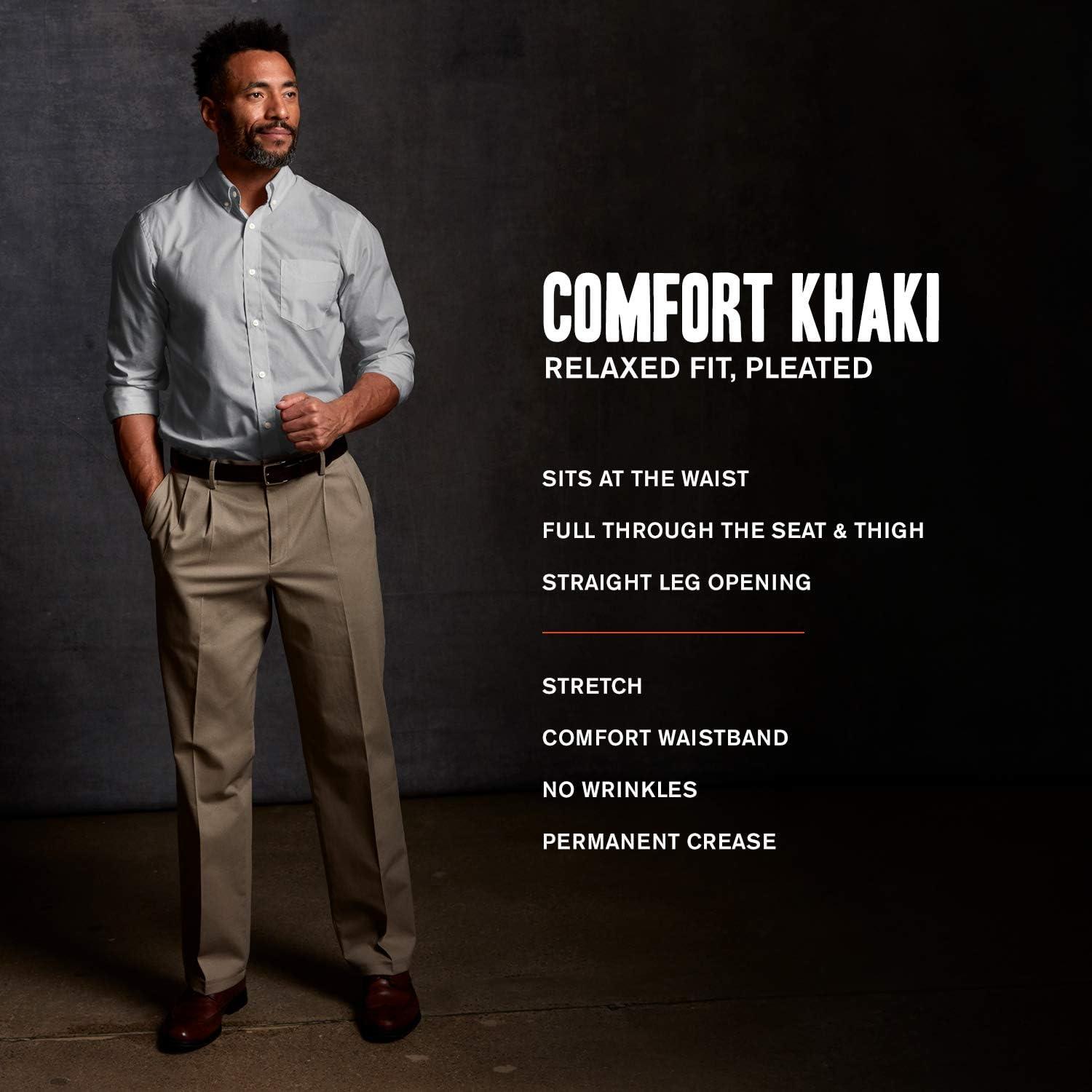 imageDockers Mens Relaxed Fit Comfort Khaki Pants PleatedBlack Metal